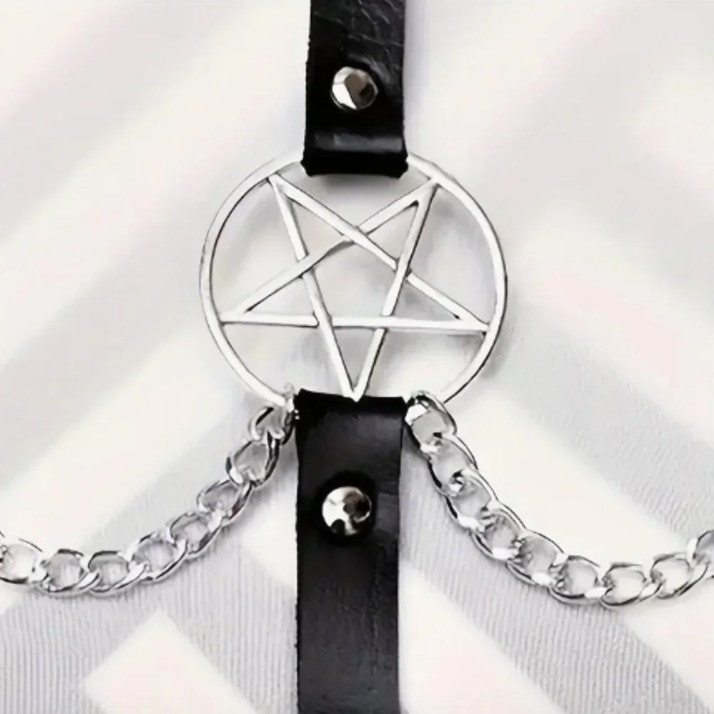PU Leather Star Charm Chain Choker Harness